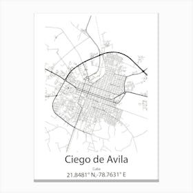 Ciego De Avila,Cuba Minimalist Map Canvas Print