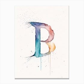 B, Letter, Alphabet Minimalist Watercolour 6 Canvas Print