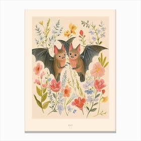 Folksy Floral Animal Drawing Bat Poster Canvas Print