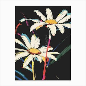 Neon Flowers On Black Oxeye Daisy 3 Canvas Print