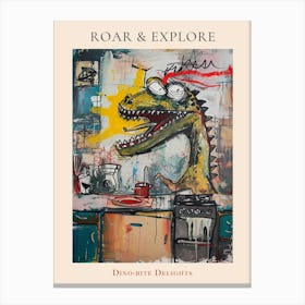 Abstract Graffiti Dinosaur In The Kitchen 1 Poster Canvas Print