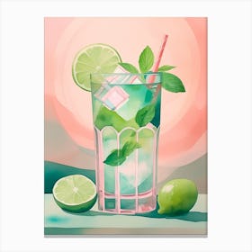 Delicious Mojito Cocktail With Lime, Mint And Ice Canvas Print