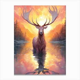 Deer In The Water Canvas Print