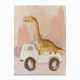 Dinosaur & A Car Muted Pastels 1 Canvas Print