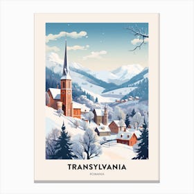Vintage Winter Travel Poster Transylvania Romania 3 Canvas Print