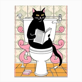 Black Cat Reading A Book Canvas Print