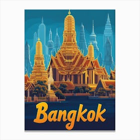 Aihrgdesign A Retro Travel Poster For Bangkok 4 Canvas Print