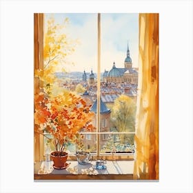 Window View Of Stockholm Sweden In Autumn Fall, Watercolour 2 Canvas Print