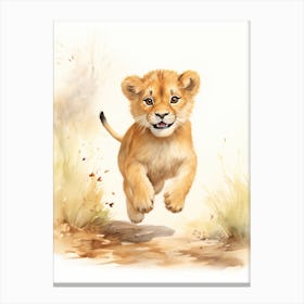 Running Watercolour Lion Art Painting 3 Canvas Print
