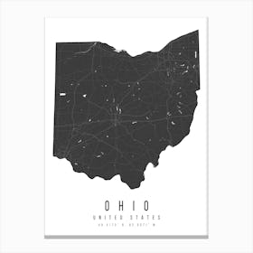 Ohio Mono Black And White Modern Minimal Street Map Canvas Print
