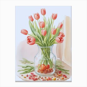 Pink Tulips In Vase Canvas Print