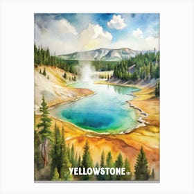 Yellowstone National Park Watercolor Painting Canvas Print