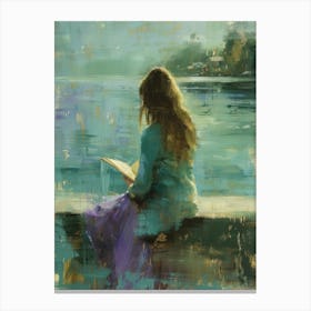 Reading By The Lake 3 Canvas Print