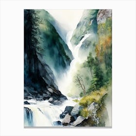 Kjosfossen, Norway Water Colour  (3) Canvas Print