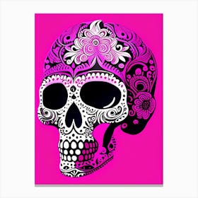Skull With Intricate Henna Designs 5 Pink Pop Art Canvas Print