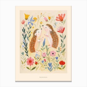 Folksy Floral Animal Drawing Hedgehog 10 Poster Canvas Print