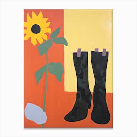 A Painting Of Cowboy Boots With Sunflower Flowers, Pop Art Style 4 Canvas Print