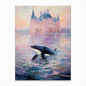 Orca Whale And Castle Pink Canvas Print