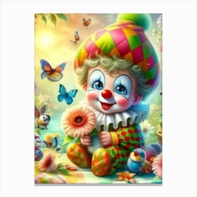 Clown With Flowers Canvas Print