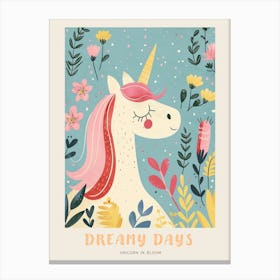 Storybook Style Unicorn & Flowers Pastel 3 Poster Canvas Print