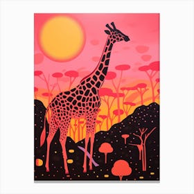 Giraffe At Sunset Pink & Orange 2 Canvas Print
