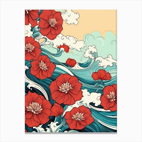 Great Wave With Poppy Flower Drawing In The Style Of Ukiyo E 3 Canvas Print