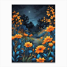 Floral Night Garden Scene (1) Canvas Print