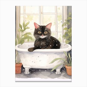 Black Cat In Bathtub Botanical Bathroom 2 Canvas Print