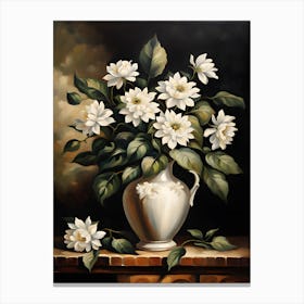 Vintage vase and white flowers Oil Painting Canvas Print