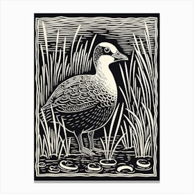 B&W Bird Linocut Coot 4 Canvas Print