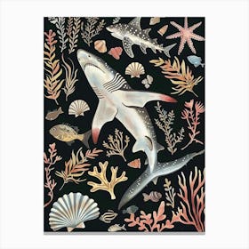 Squatina Genus Shark Seascape Black Background Illustration 1 Canvas Print