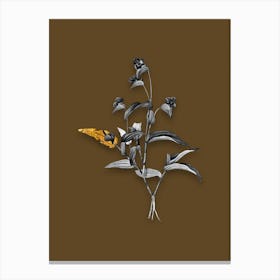 Vintage Blue Spiderwort Black and White Gold Leaf Floral Art on Coffee Brown n.0694 Canvas Print