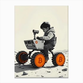 Boy Riding A Bitcoin Canvas Print