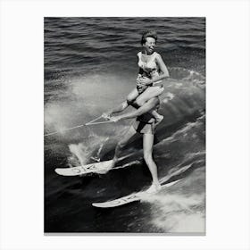 Vintage Surfer Surfboard Black And White Beach House Canvas Print