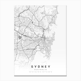 Sydney Australia White Map Canvas Print