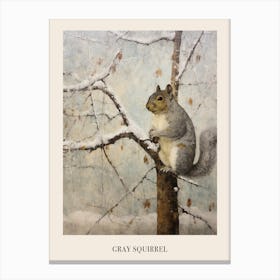 Vintage Winter Animal Painting Poster Gray Squirrel 2 Canvas Print