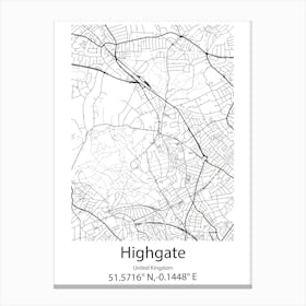 Highgate,United Kingdom Minimalist Map Canvas Print