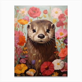 Otter In Flowers Canvas Print