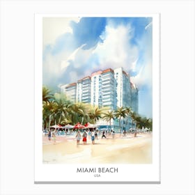 Miami Beach Watercolour Travel Poster 3 Canvas Print
