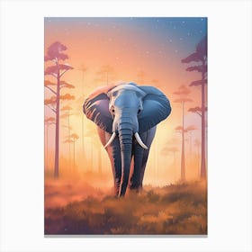 Single Elephant, Sunset Light In Forest; Animal Wildlife Canvas Print
