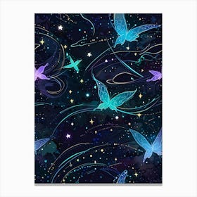 Seamless Pattern With Stars And Butterflies Canvas Print