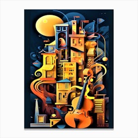 Cello Jazz City - Jazz City At Night Canvas Print