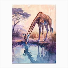 Giraffe By The Watering Hole Watercolour Illustration 1 Canvas Print