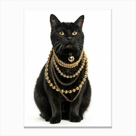 Black Cat With Gold Necklace 1 Canvas Print