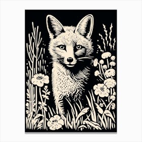 Fox In The Forest Linocut Illustration 26  Canvas Print