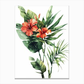 Watercolor Tropical Flowers Canvas Print