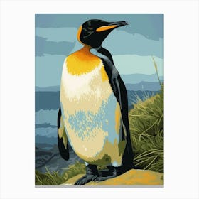 Emperor Penguin Dunedin Taiaroa Head Minimalist Illustration 3 Canvas Print