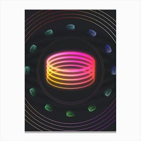 Neon Geometric Glyph in Pink and Yellow Circle Array on Black n.0255 Canvas Print