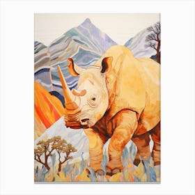 Patchwork Rhino In The Grass Canvas Print