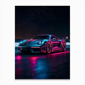 Porsche 911 in neon glow, a luxury racing car. Night speed and cyberpunk design capture automotive perfection. Canvas Print